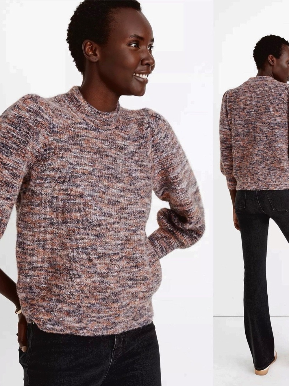 Madewell Marled Crewneck Sweater in Peach and Gray